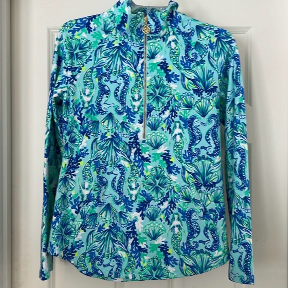 Lilly Pulitzer Skipper Popover UPF 50+ Sea Glass Aqua Seeing Double XL NWT